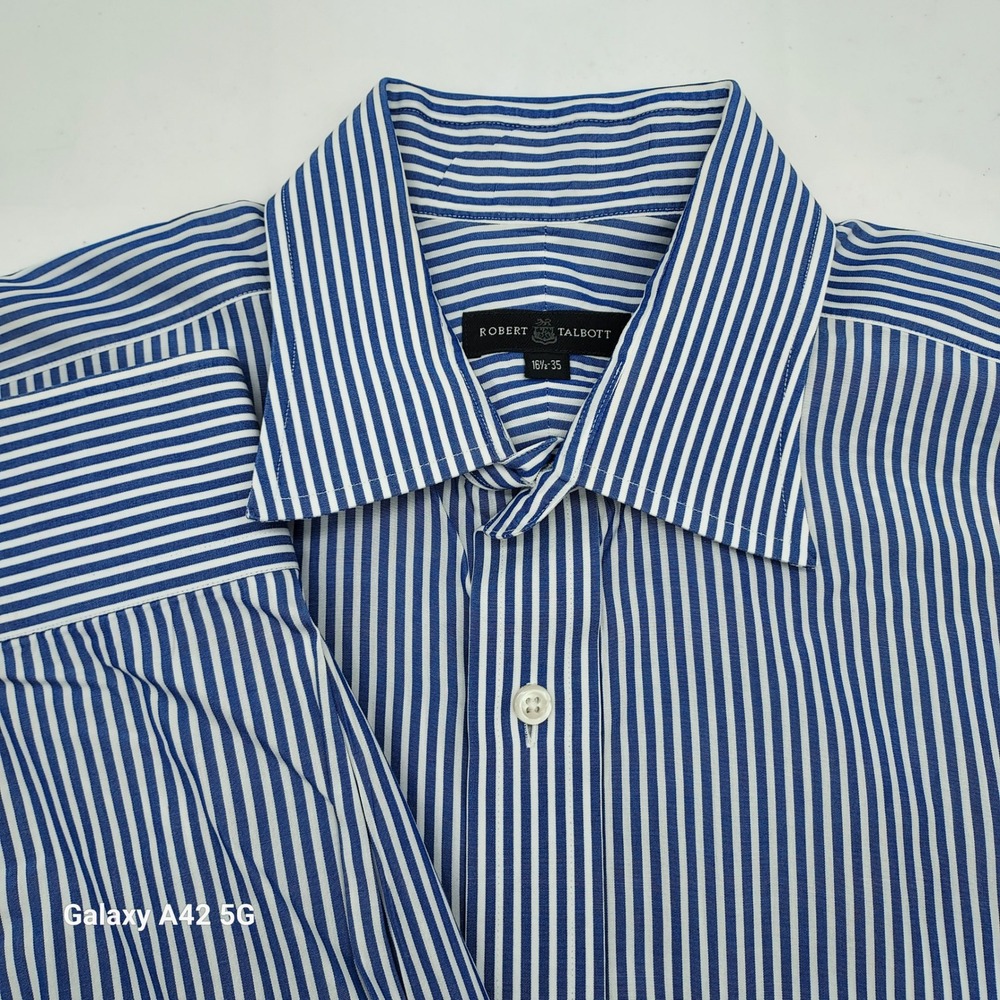 Robert Talbott Mens Blue White Striped Dress Shirt 16.5 35 Long Sleeve Button Up